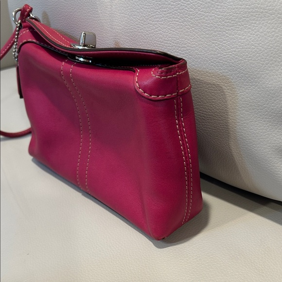 Coach Leather Mini Demi Baguette Fuchsia Wristlet - Picture 4 of 12